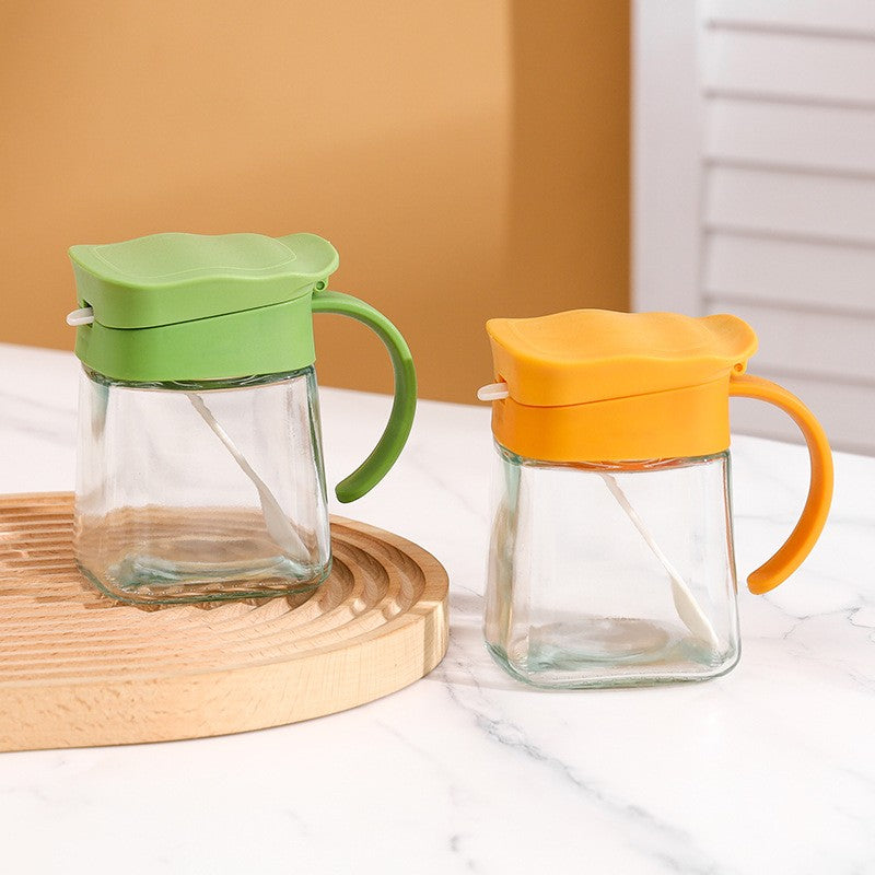 Recipient Condimente, Kadeny, din Stilca, 180 ml, cu Maner si Lingurita, 11.3 x 8.2 cm, Capac Ondulat, Galben