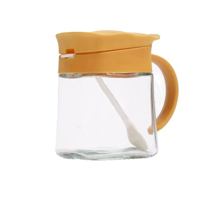 Recipient Condimente, Kadeny, din Stilca, 180 ml, cu Maner si Lingurita, 11.3 x 8.2 cm, Capac Ondulat, Galben