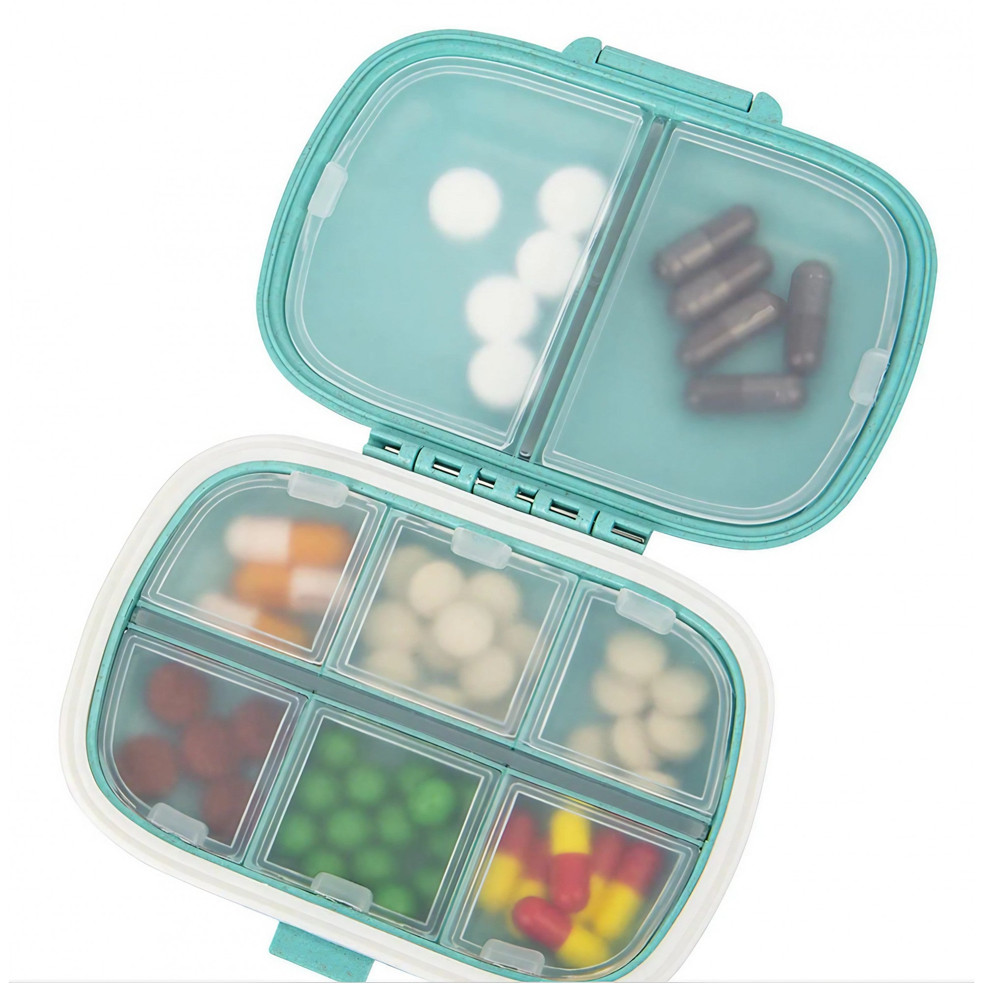 Organizator medicamente, Plastic, 8 compartimente, 0.1 L, Albastru, Kaveny, 11 x 7 cm