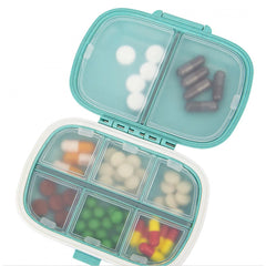 Organizator medicamente, Plastic, 8 compartimente, 0.1 L, Albastru, Kaveny, 11 x 7 cm