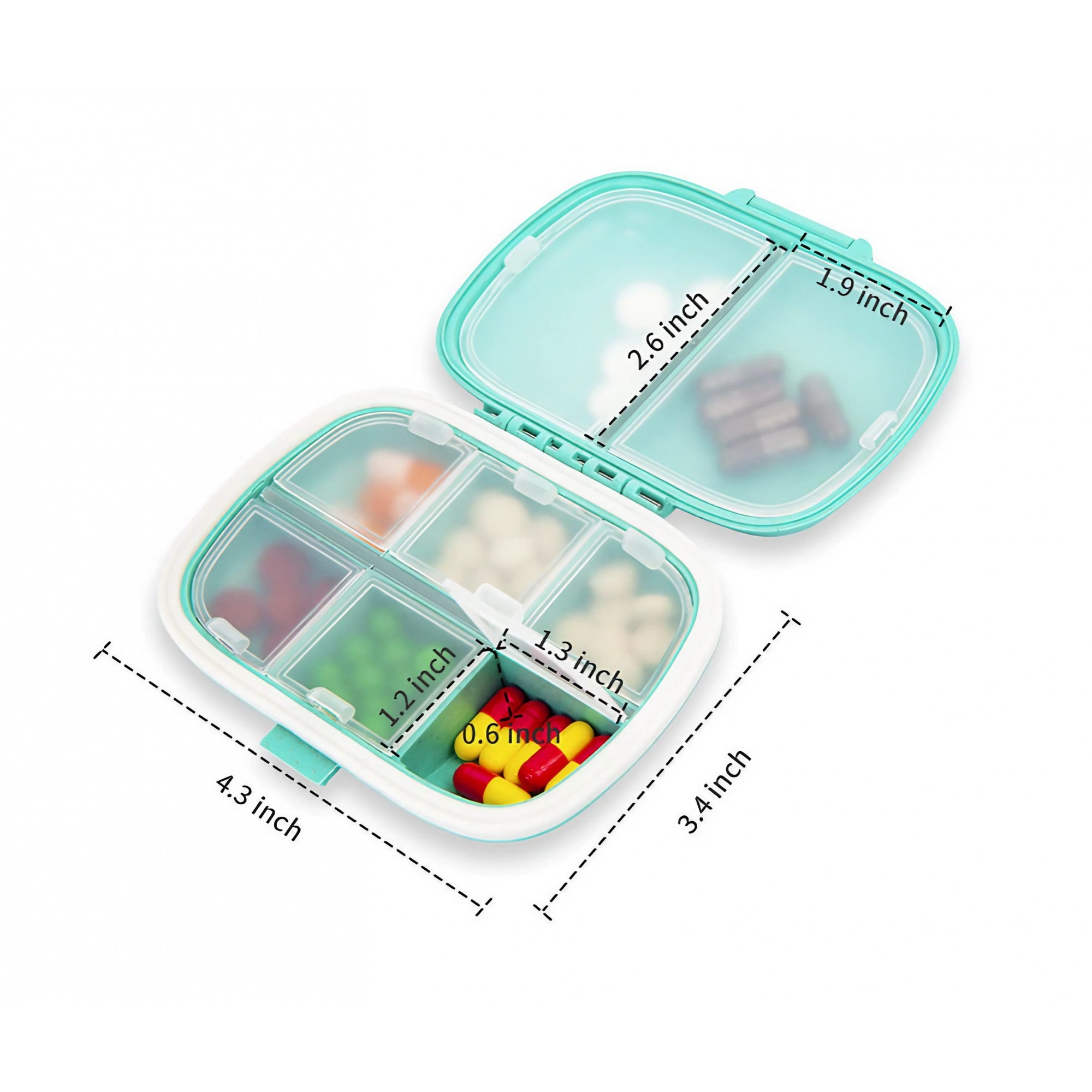 Organizator medicamente, Plastic, 8 compartimente, 0.1 L, Albastru, Kaveny, 11 x 7 cm