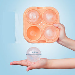 Forma Sfere de Gheata pentru Wiskey si Cocktail-uri Kadeny, 4 Sfere, Material Plastic/Silicon Alimentar, Diametru 6.5 cm, cu Orificiu Tip Palnie pentru Umplere, 17 x 17 x 7 cm, Portocaliu