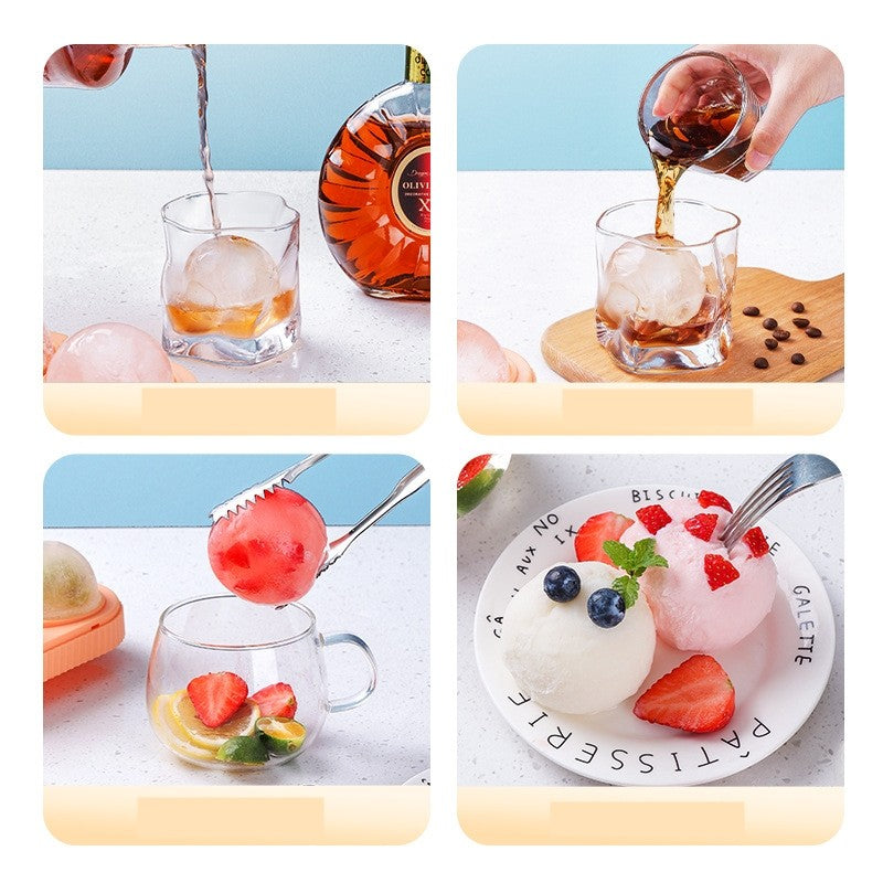 Forma Sfere de Gheata pentru Wiskey si Cocktail-uri Kadeny, 4 Sfere, Material Plastic/Silicon Alimentar, Diametru 6.5 cm, cu Orificiu Tip Palnie pentru Umplere, 17 x 17 x 7 cm, Portocaliu