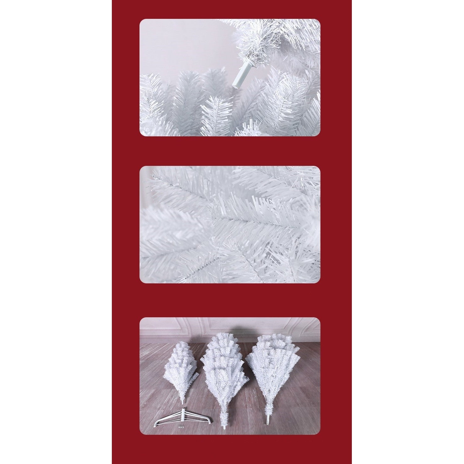 Brad de Craciun artificial cu suport inclus Kadeny, 180 cm, 600 ramuri/varfuri, material plastic, suport clasic, fara iluminare, utilizat pentru interior/exterior, alb