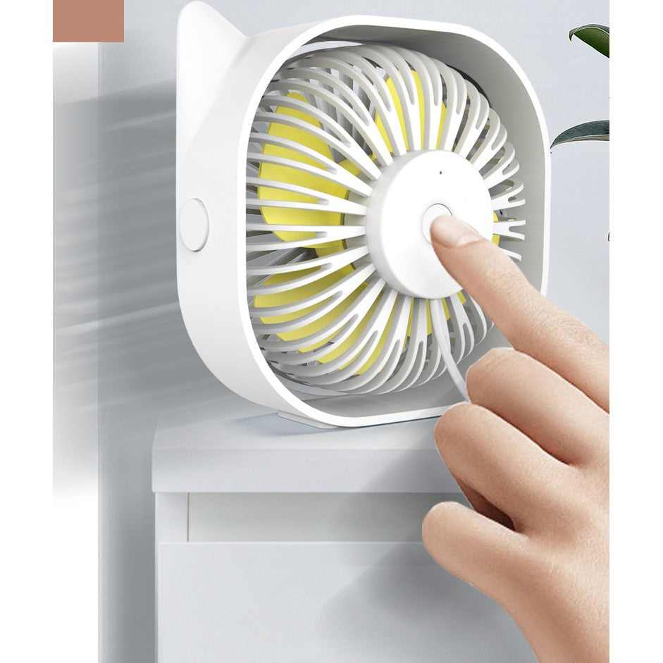 Mini ventilator pentru birou cu usb, Kaveny, rotire 360 grade, 3 viteze, 13.5 x 12,8 cm, Alb