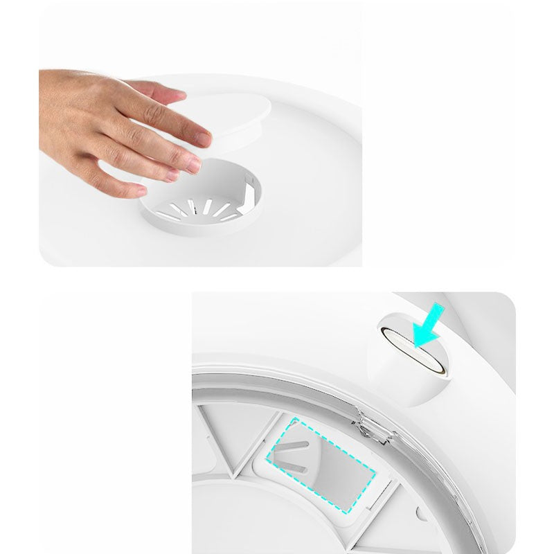 Dozator etajat de cereale Kadeny, rotativ 360, 6 compartimente, capacitate 10L, cofrag special pentru oua, vas pentru scurgerea cerealelor, 35x27.5 cm, alb