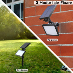 Lampa solara pentru terasa/gradina 48 de LED-uri Kaveny, cu 2 moduri de fixare, senzor de lumina, IP44, material ABS, 5W, 80 lm, 26.5 cm x 14 cm, Alb Rece