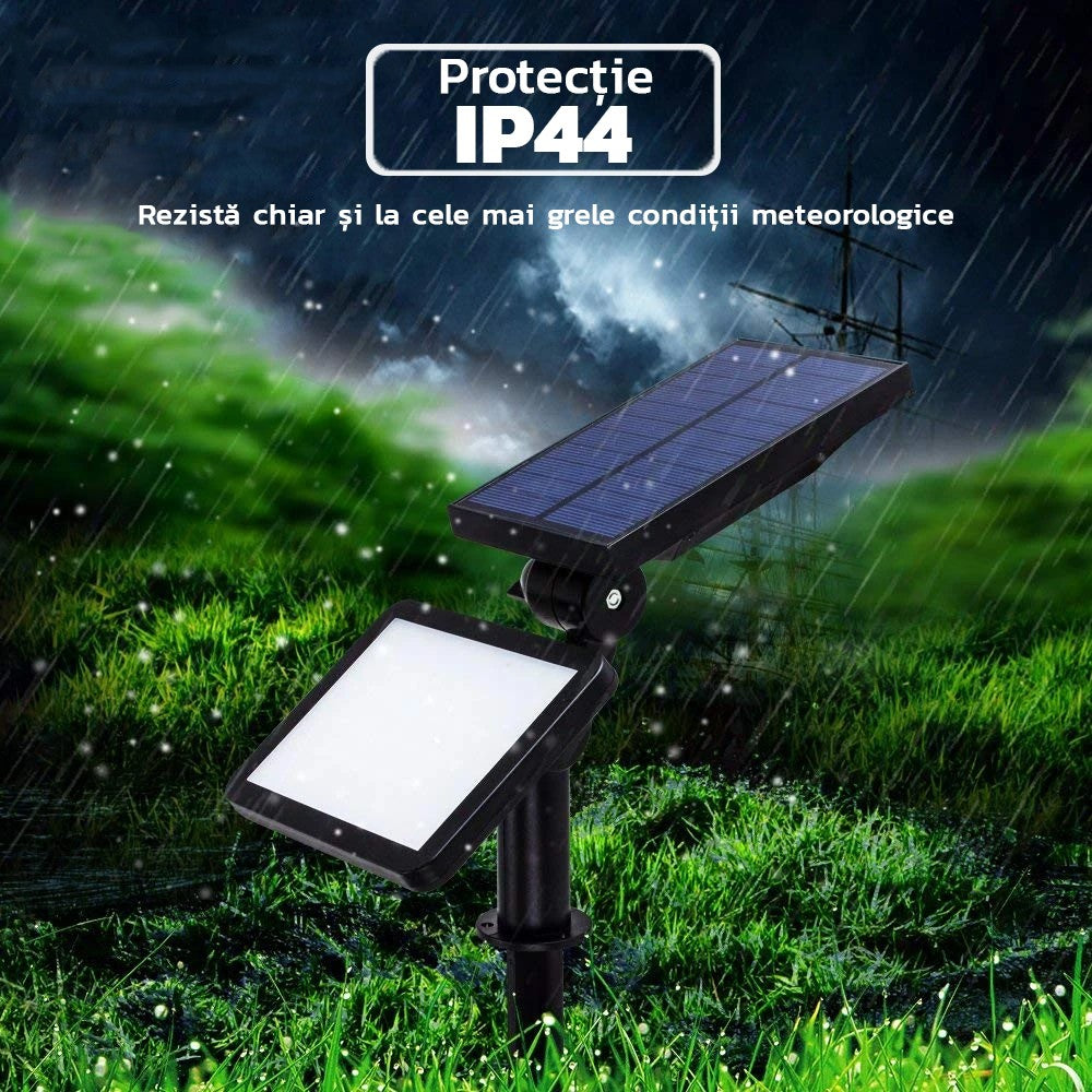 Lampa solara pentru terasa/gradina 48 de LED-uri Kaveny, cu 2 moduri de fixare, senzor de lumina, IP44, material ABS, 5W, 80 lm, 26.5 cm x 14 cm, Alb Rece