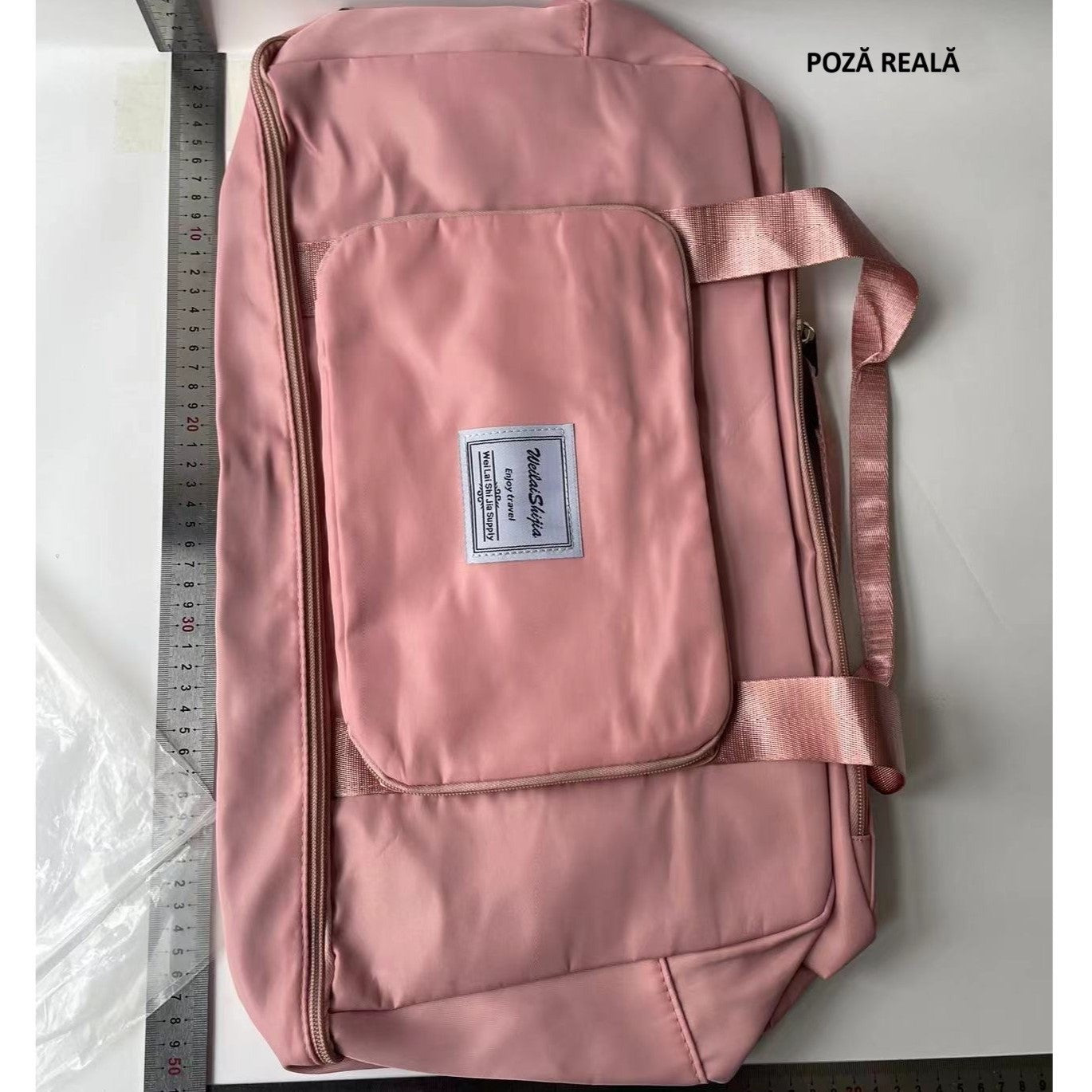 Geanta Pliabila, Kaveny, pentru Voiaj, Buzunare Multiple, de Mana, Impermeabila, Material Textil, Capacitate 8 Kg, Dimensiune Deschisa 42x28x10 cm, Roz